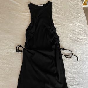 sexy ruched zara black mini dress with side slits